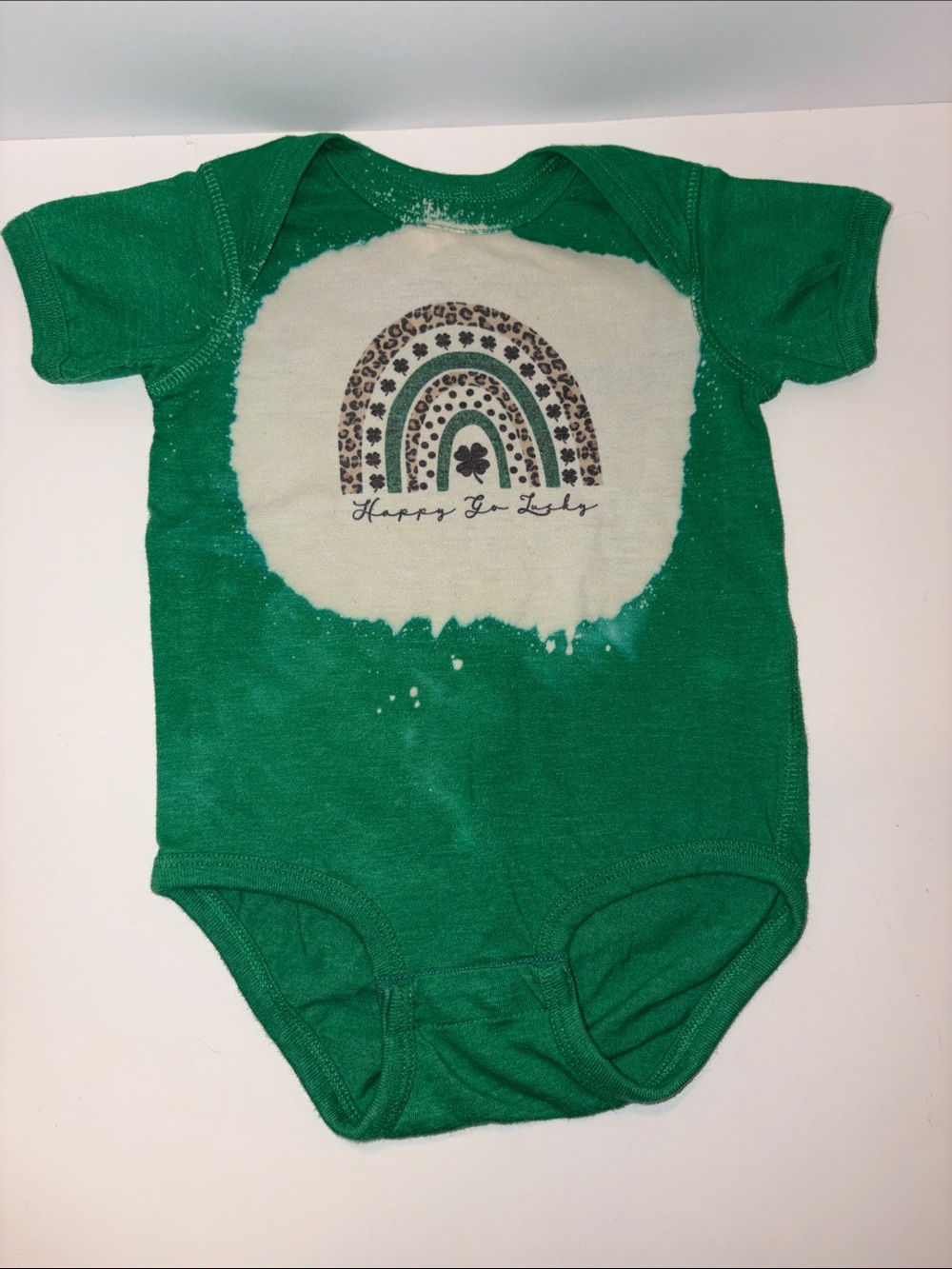 Rabbit Skins Green Bodysuit with Rainbow Clover Print